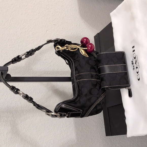 Y2K Coach Hobo In Black Signature Jacquard and Wallet SET Rare Vintage Coach Bag - Picture 1 of 13